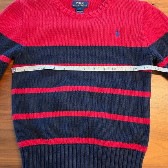 Polo Ralph Lauren Boys Crewneck Striped Sweater Cotton 7 Red Navy Blue Preppy - Picture 6 of 9